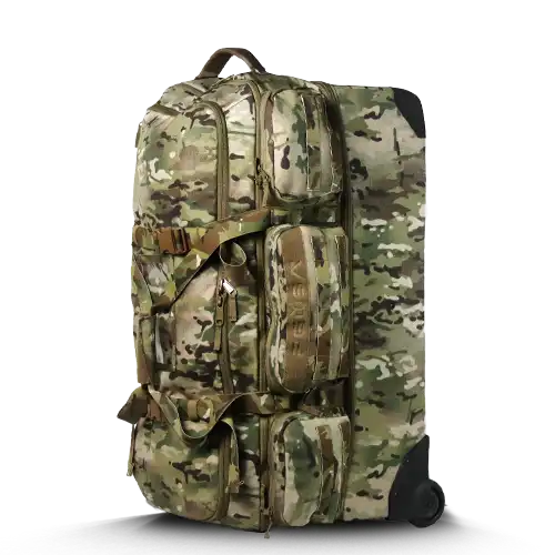 The Mighty rolling tactical backpack three-quarter view with reinforced frame