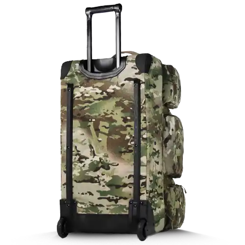 The Mighty military backpack transit stance with rugged rolling loadout design