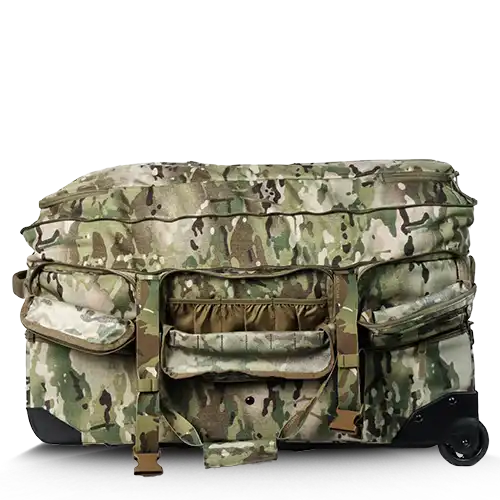 The Mighty CORDURA rolling tactical backpack side profile with modular storage